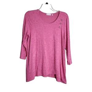 Habitat Tunic Sweater Size Large Pink Textured‎ Floral 3/4 Sleeve Button Detail